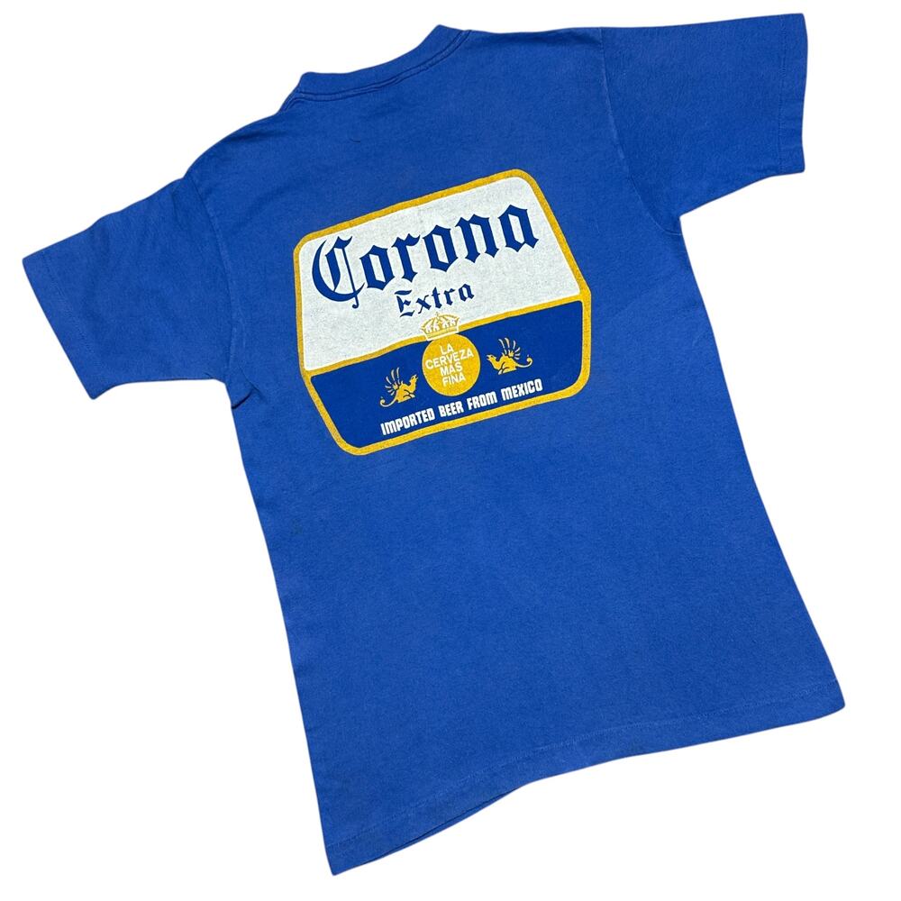 Vintage 80s Corona Extra Beer Anvil Pocket Tee Shirt Single Stitch USA Sz S